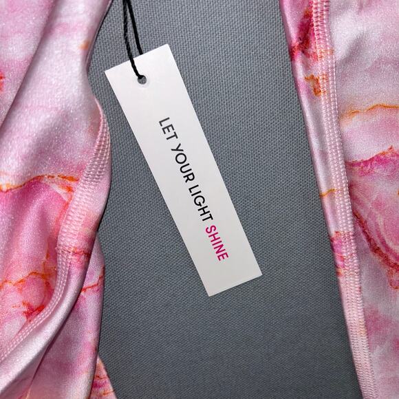 Terez Leggings Rose Quartz Marble Capri Leggings High Rise Pink Orange XS NWT - Picture 7 of 7